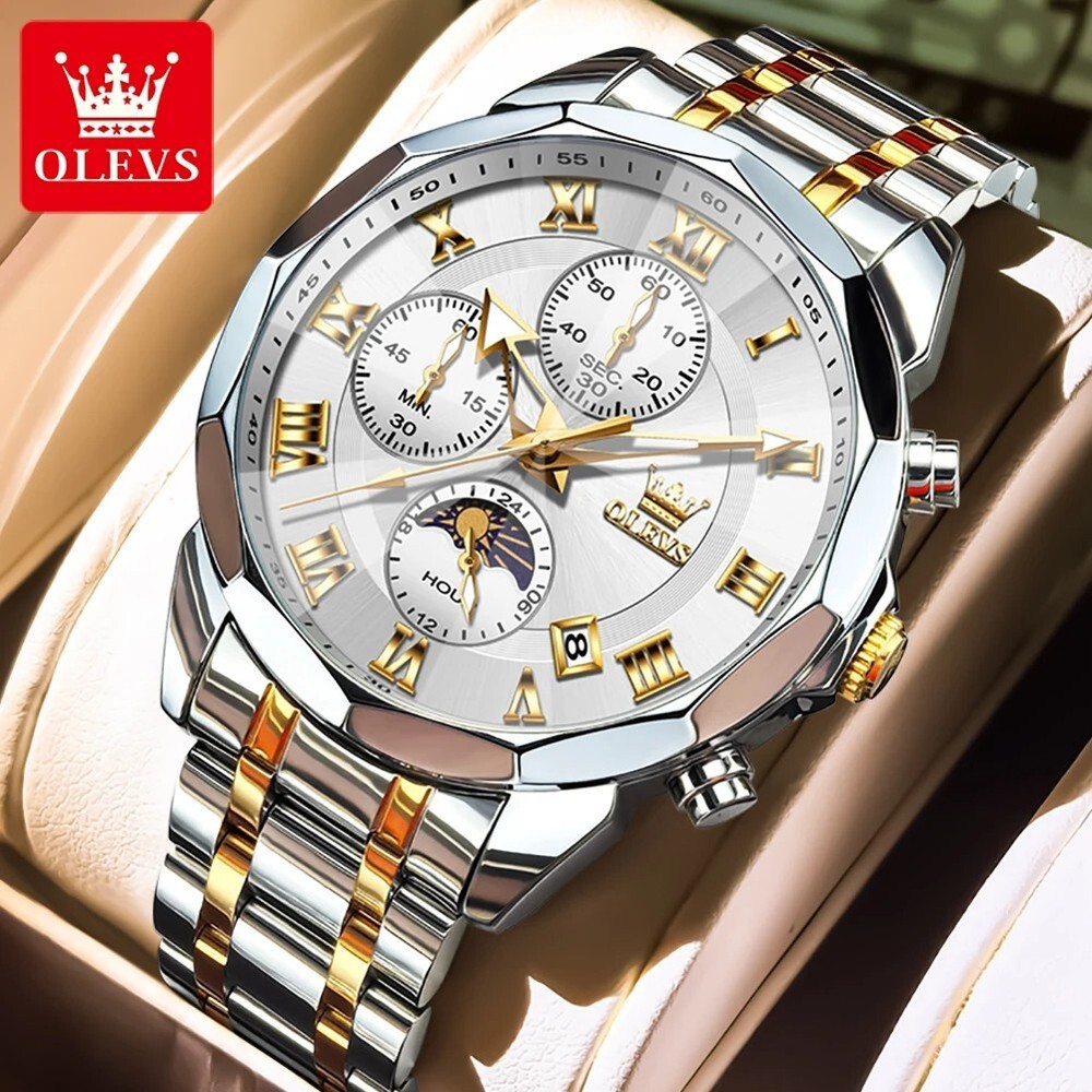 Waterproof Quartz Watch Men’s Luminous Luxury OLEVS Steel Men Stainless Strap
