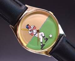 Vintage BASEBALL PLAYER Rotating Ball Watch Men Animated NEW BATTERY & BAND