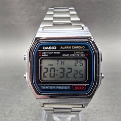 Casio Digital Alarm Chronograph Watch Men 33mm Silver Dial A158W New Battery ERR