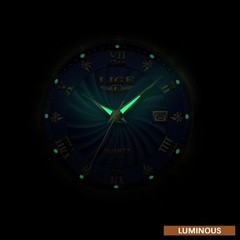 LIGE Men’s Watch Leather Watches Waterproof Luminous Quartz Date Man Wristwatch