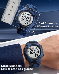 CakCity Men’s Digital Sports Watch,50M Water Resistant,50mm Large Face,Stopwa…