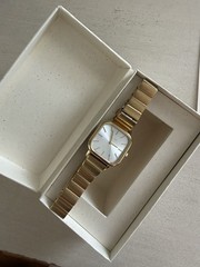 BREDA Women’s Quartz Square Gold Tone Watch White Dial Bracelet w/ Box