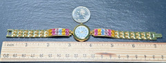 COLLEZIO GOLD TONE & SPARKLY MULTI COLOR GEMS QUARTZ WATCH, NEW BATTERY H874