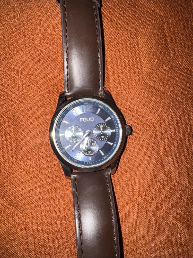 Folio Watch Blue Face Brown Band Needs New Battery