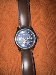 Folio Watch Blue Face Brown Band Needs New Battery