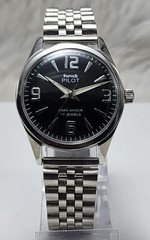 Working Hand winding HMT Pilot Black Dial 17 Jewels Back Wrist Watch