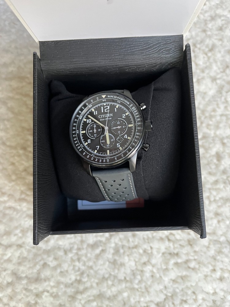 Citizen Eco-Drive Sport Casual Black Gray Mens 44mm Chronograph Watch CA4505-04E