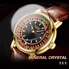 LIGE Men’s Roulette Casino Quartz Watch 49mm Rotating Dial Luminous Waterproof
