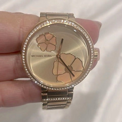 Michael Kors Women’s Quartz Analog Gold Tone Floral Dial Gem-Set Bracelet