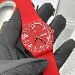 NEW✅LIMITED EDITION✅ Swatch BACKUP RED Silicone Day Date 42mm Unisex Watch