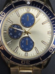 VTG Accutime 47mm All SS Gold Tone Japan Quartz Watch Rotating Bezel New Battery