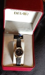 NOS Belair ETA Water Resistant Super Croc. Leather Quartz Swiss Watch Black Gold