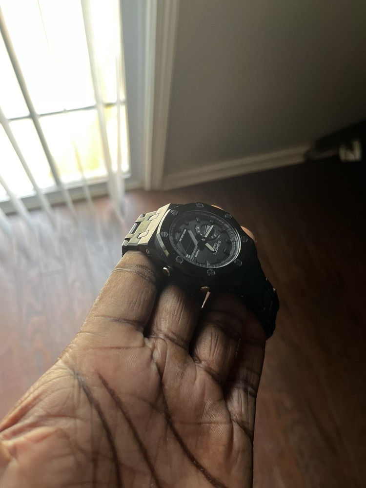 New Casio G-Shock GA2100 BLACKOUT Custom MOD All Black Color Stainless Steel