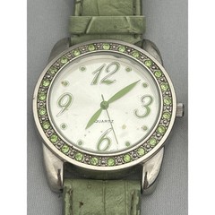 Pair of Women’s Fashion Wristwatches Green & Blue Bands Rhinestone Bezel