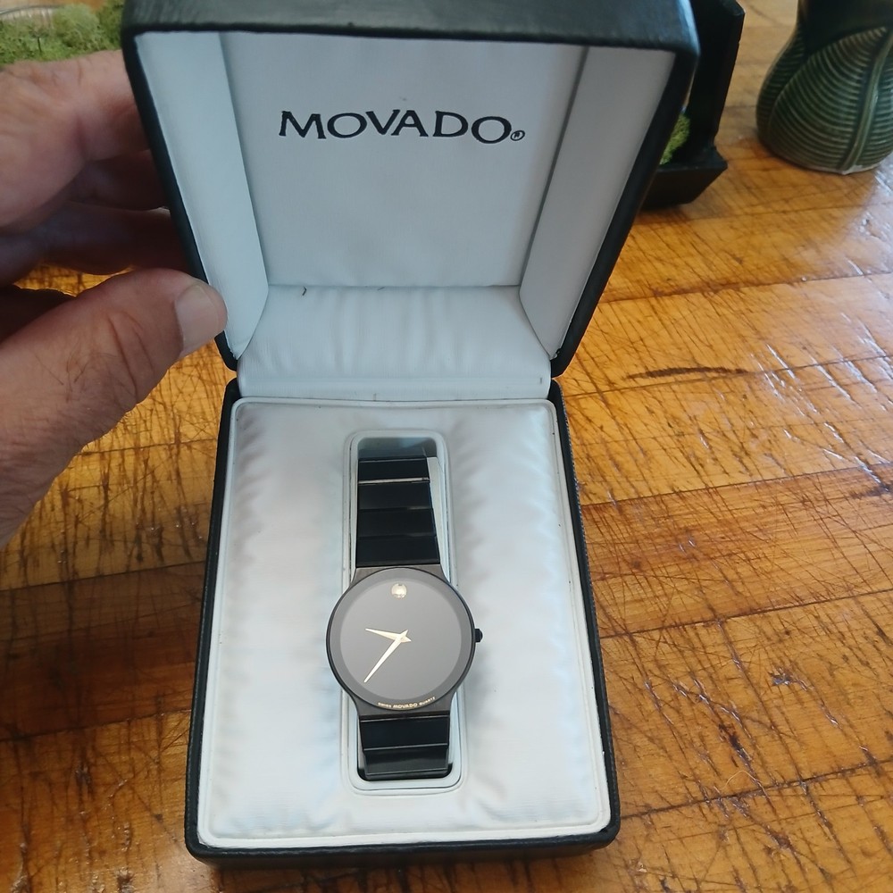 Movado Museum Watch Men 32mm Black Dial Black Tone Round 84.C6.880 New Battery
