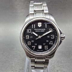 Victorinox Swiss Army Officer Watch Women 28mm Black Dial Steel Date New Battery