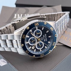 Men’s Bulova 98B400 Marine Star Chronograph Blue Dial Quartz Watch 41.5mm