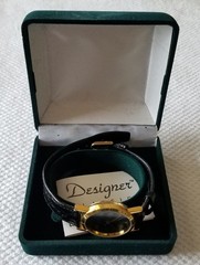 NIB Generation Gold Tone Diamond Watch Black Dial Black Leather Band New Battery