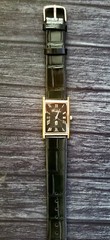 Authentic Pierre Lucerne Slim Quartz Mens BLK Tank Dress Watch