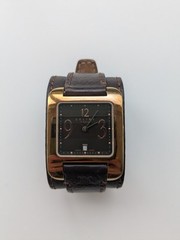 Celine Paris gold tone brown leather strap watch swiss made