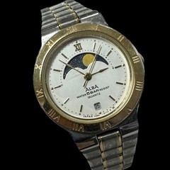 Working Beautiful SEIKO ALBA Moon Phase Ladies Watch Combination SS Gold Silver