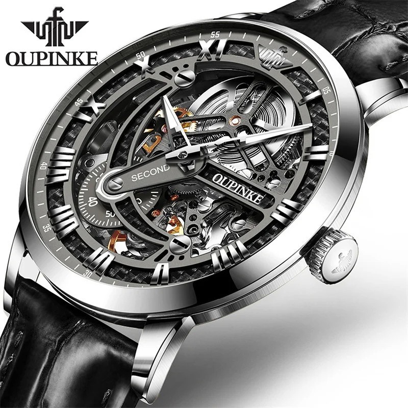 Automatic Mechanical Watch Waterproof Skeleton Luxury Dial Men Men’s Strap