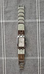 Alpine Quartz Rectangular Dress Watch Silver Tone Stainless Japan Needs Battery