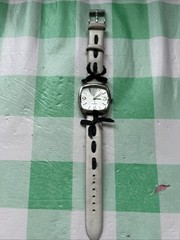 Silver Tone Black And White Band Women’s Quartz Watch