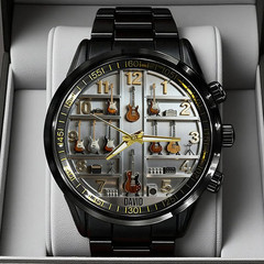 Personalized Guitar Music Band Guitarist Musician Men Stainless Steel Watch Gift