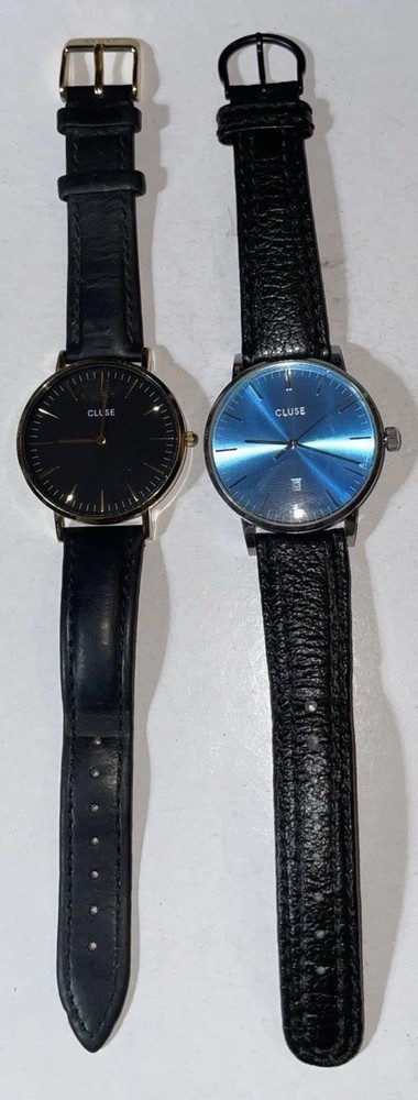 Lot of 2 Cluse Quartz Watches, Black leather bands, Unisex
