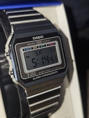 Casio A158 Digital Quartz Alarm Chronograph WR Silver Steel Bracelet w/ Box
