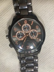 Woman’s Black Stainless Steel Watch With Fold Clasp