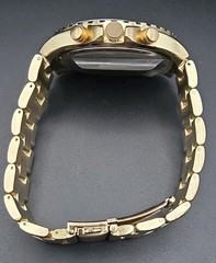 VTG Accutime 47mm All SS Gold Tone Japan Quartz Watch Rotating Bezel New Battery