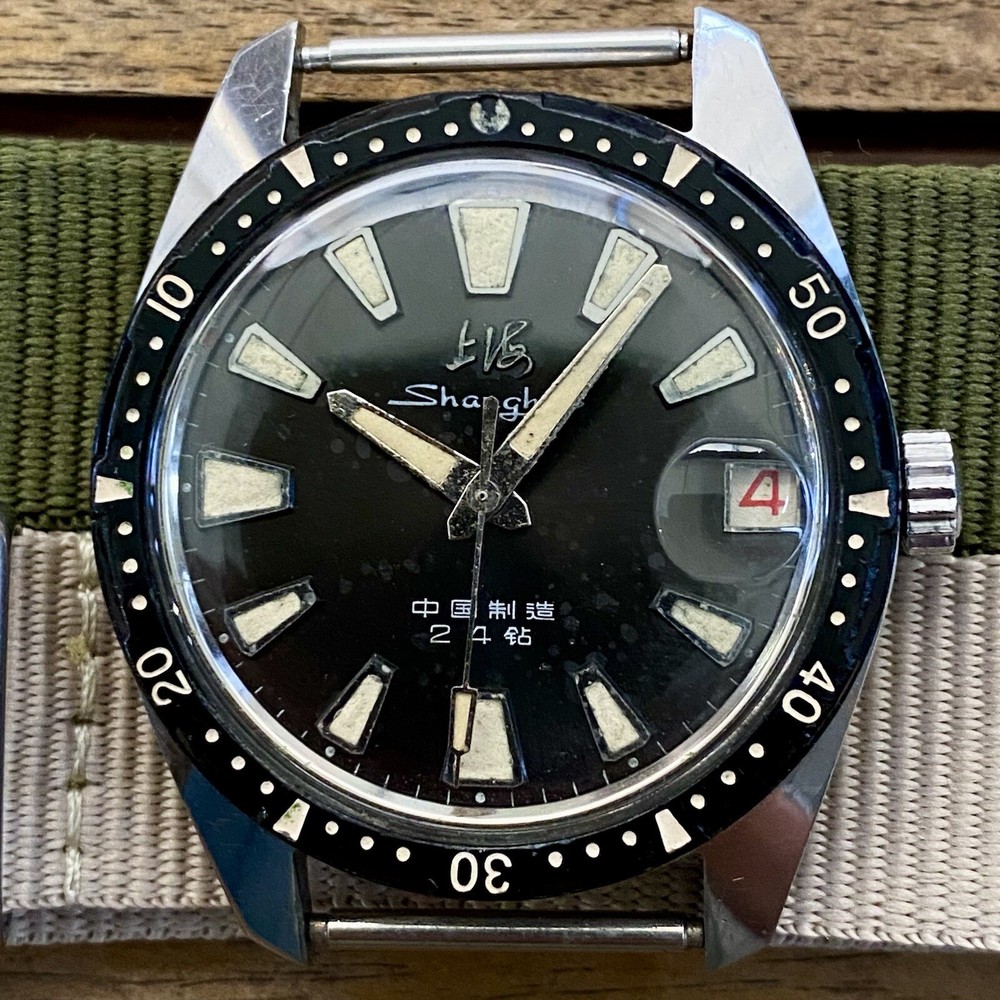 Vintage {SERVICED} ShangHai 114 Diver SS4 SLOPED BEZEL Chinese Military Watch
