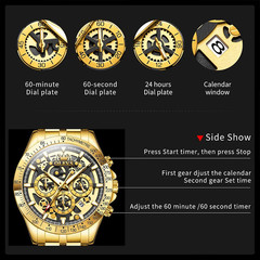 OLEVS Gold Skeleton Men’s Quartz Watch Stainless Steel Waterproof Luminous