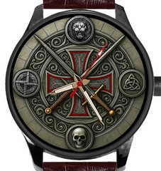 CELTIC CROSS OF CONSTANTINE, BEAUTIFUL GUNMETAL METALLIC DIAL SOLID BRASS WATCH