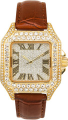 Iced Out Men’s 32mm Square Dial Watch – Hip Hop Style Leather Band