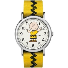 Timex TW2R41100, Peanuts-Charlie Brown Weekender Yellow Slip Thru Fabric Watch