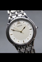 1990 [EXC+5] Vintage SEIKO Credor 9571-5050 32mm White Dial Silver QZ Mens Watch