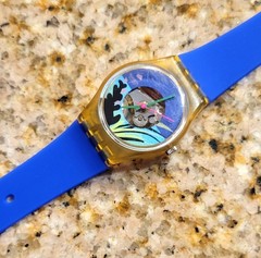 Swatch Watch Vintage Black Coral LK101 1986 Palm Coral Green Blue Works Skeleton