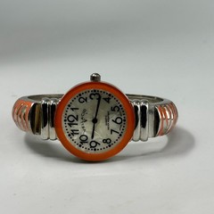 Vellacio Watch Women Silver Tone Orange Zebra Striped Cuff Band New Battery