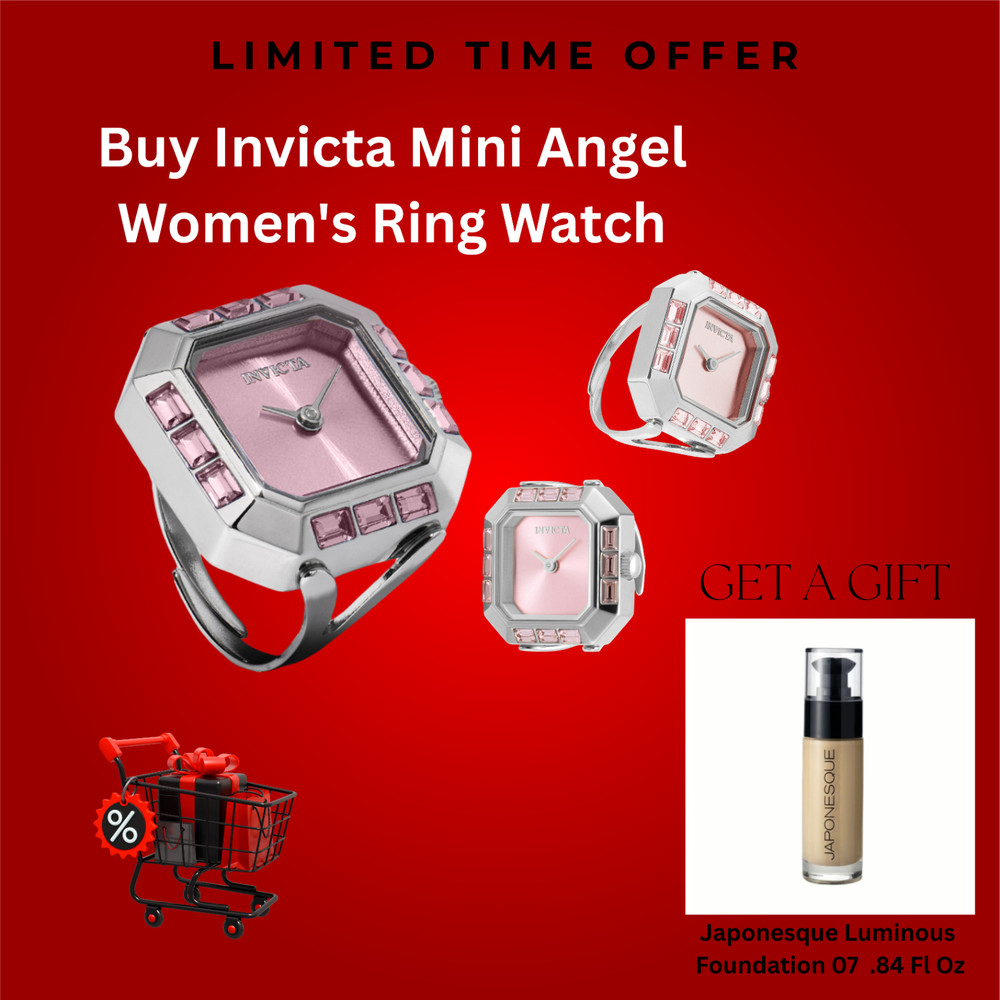 NEW Invicta Mini Angel Women’s Ring Watch 21.5mm Pink & Silver (49581) + Gift