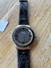 Vintage Ellesse Sport Quartz Watch Black Monogram Dial Leather Strap 90s Retro