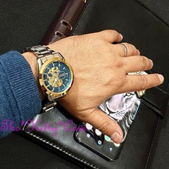 Automatic Mechanical Sapphire Blue Beveled Mineral Steampunk Skeleton Watch