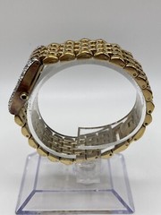 DMQ Swiss Ladies Mother Of Pearl Crystal Bezel Gold Tone Watch New Batt