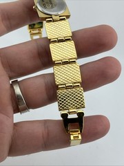 Vtg LA Express Ladies 21mm Watch Gold Tone Abalone Band MOP Dial 7″ – RUNS