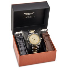 Gianello Regal Two Tone Interchangeable 3 Strap Watch Set