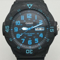 Casio 5125 MRW-200H Mens Watch 44mm Black Dial 100M Day Date Blue Silicone Band