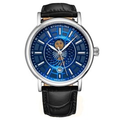Stuhrling Original 899 03 Duet Day/ Night Black Leather Strap Watch