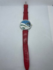 Pieve Nicol Analog Wristwatch with Red Band Blue White Green Black Wave Face